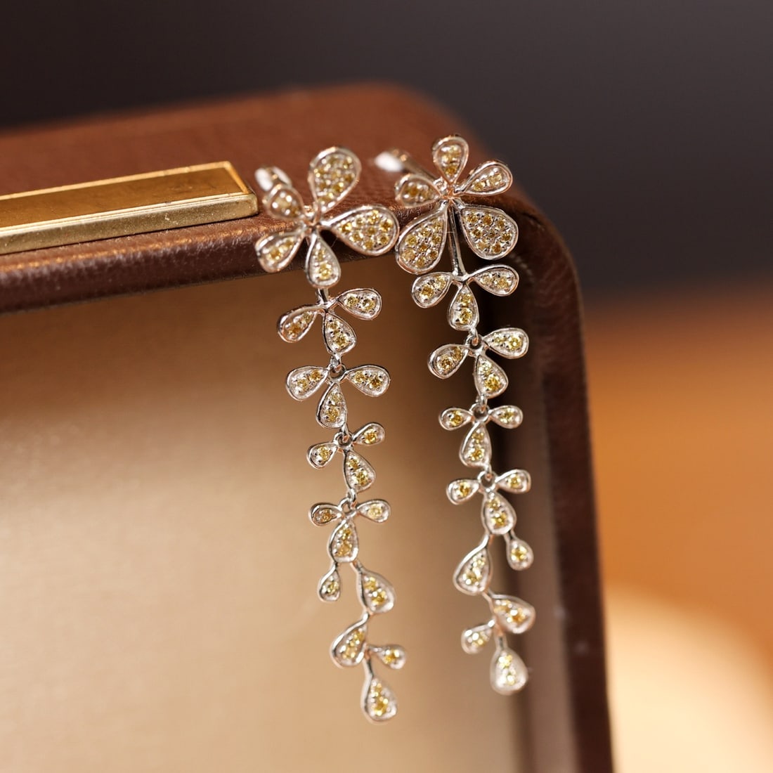 14k Gold 0.4 Ct Natural Yellow Diamond Earrings - 2