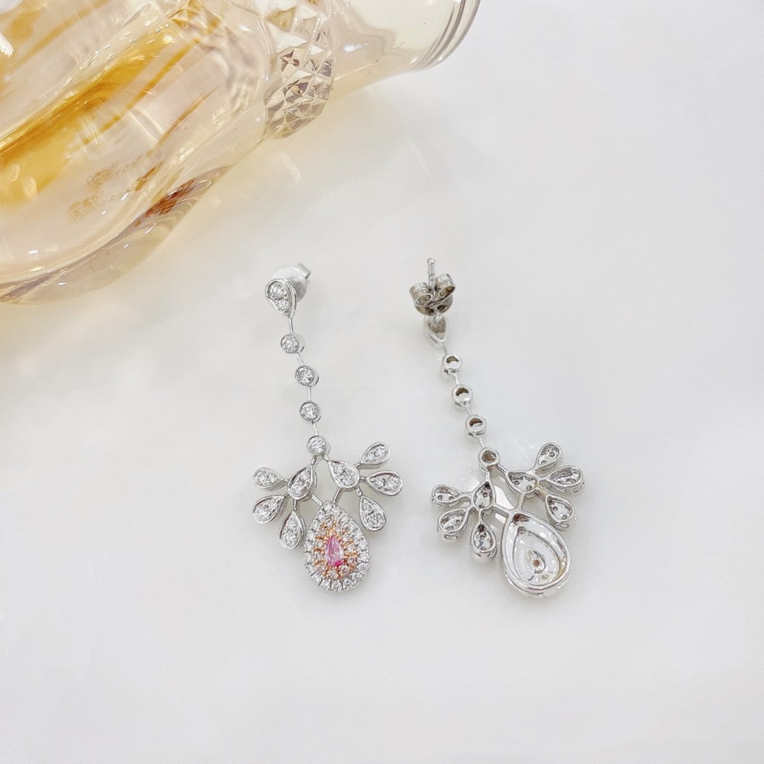 14k Gold 0.92 Ctw Natural Pink Diamond & Diamond Earrings - 3