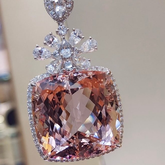 14k Gold 52.23 Ctw Natural Morganite & Sapphire Pendant( Without Chain ) - 3