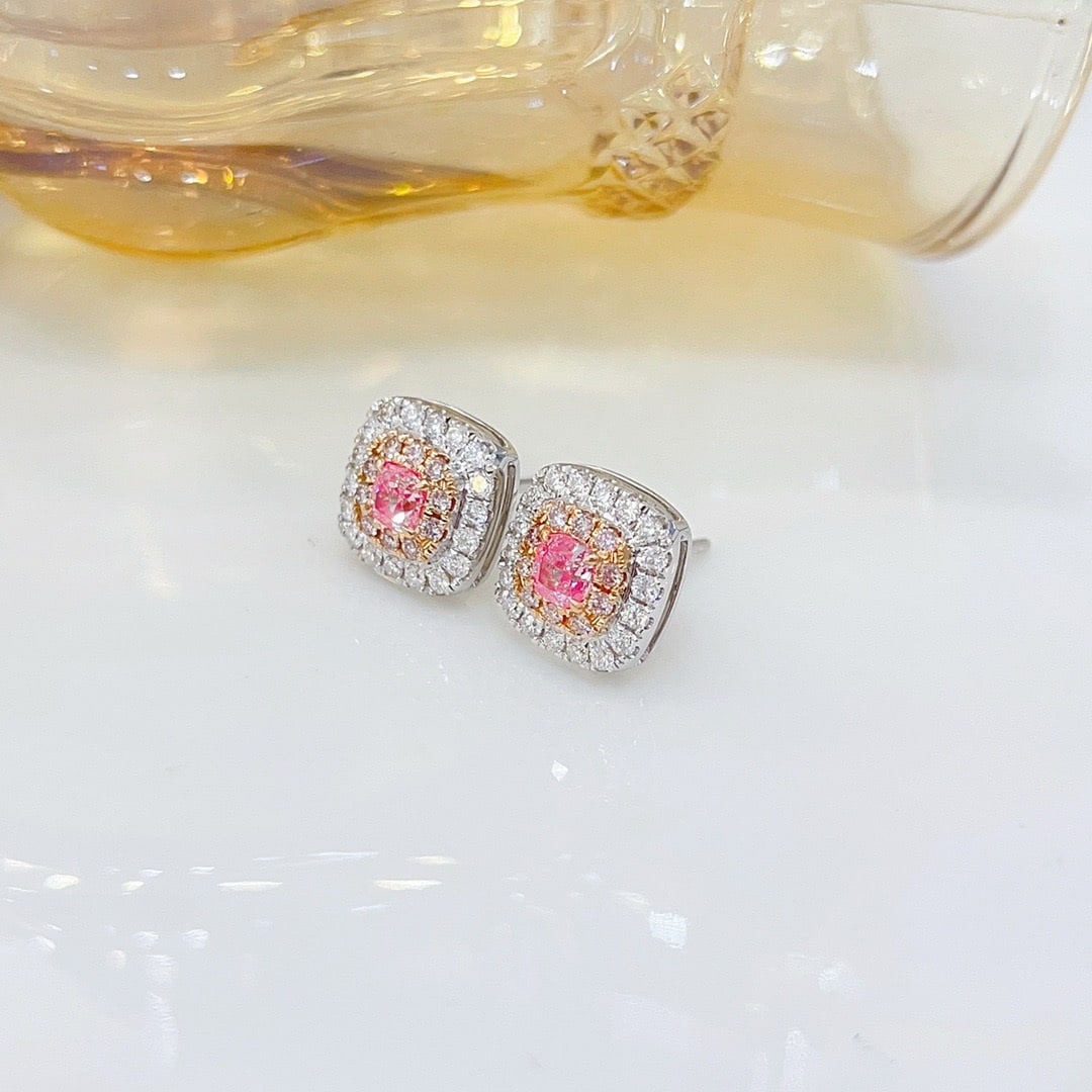 14k Gold 0.50 Ctw Natural Pink Diamond & Diamond Earrings - 3