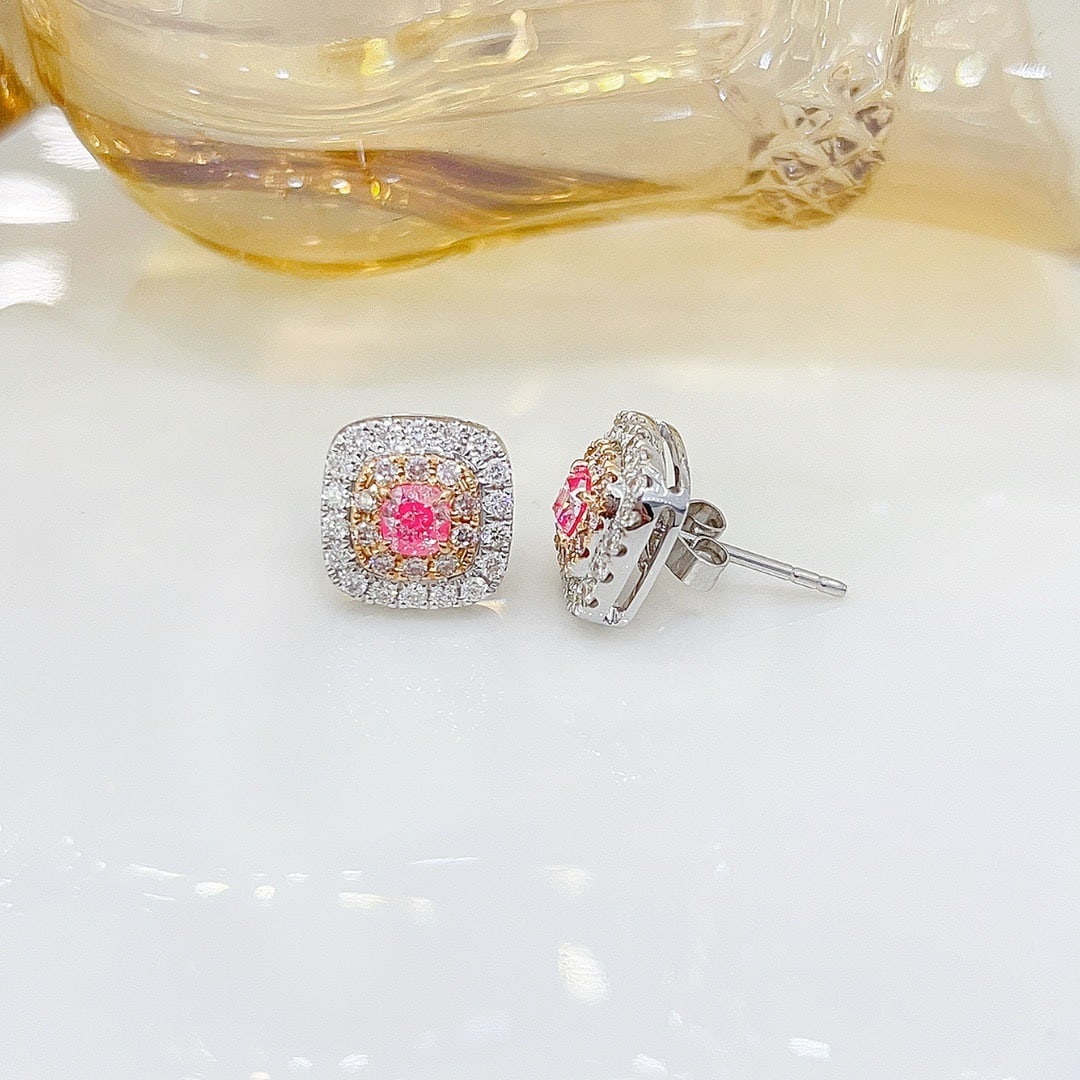 14k Gold 0.50 Ctw Natural Pink Diamond & Diamond Earrings - 4