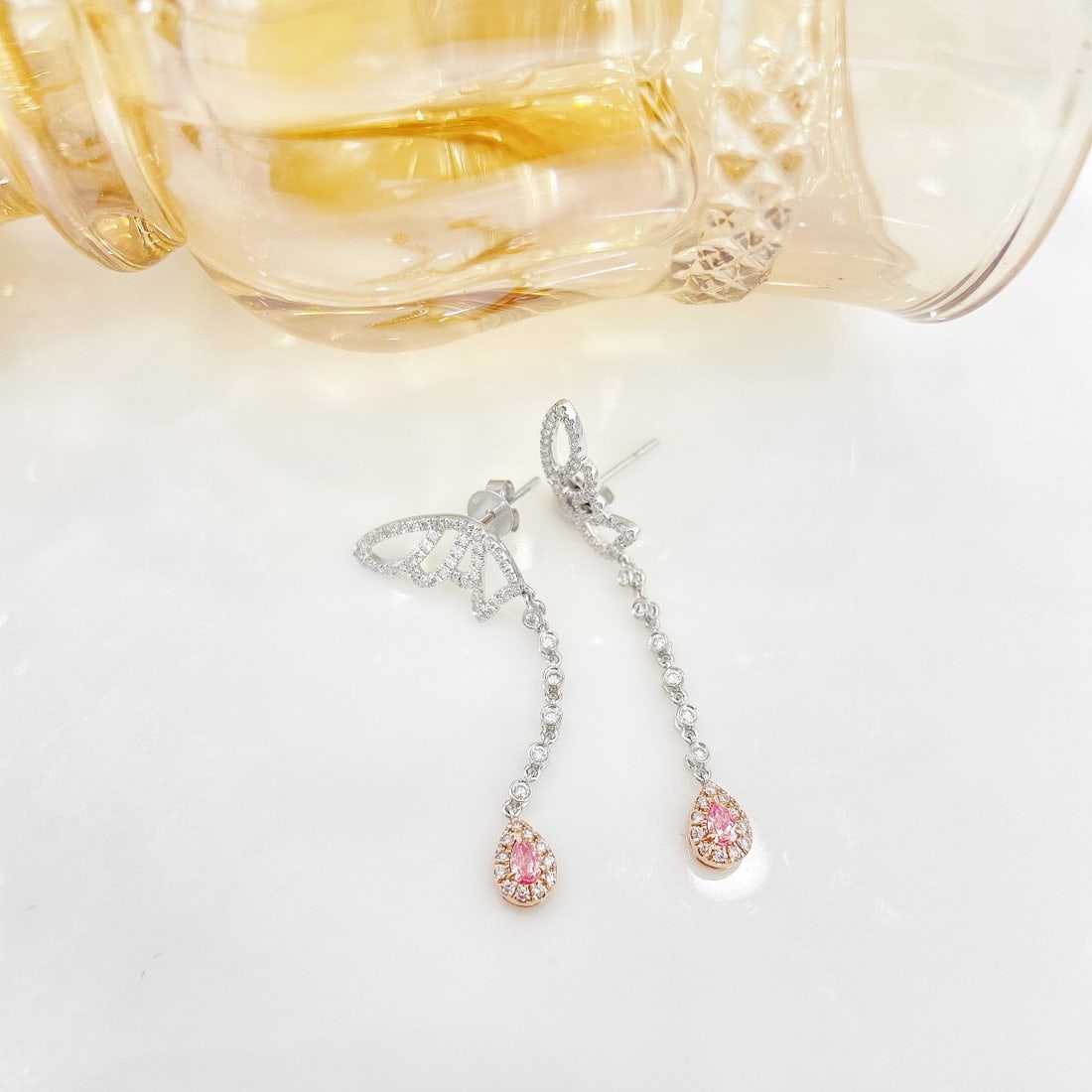 14k Gold 0.66 Ctw Natural Pink Diamond & Diamond Earrings - 3