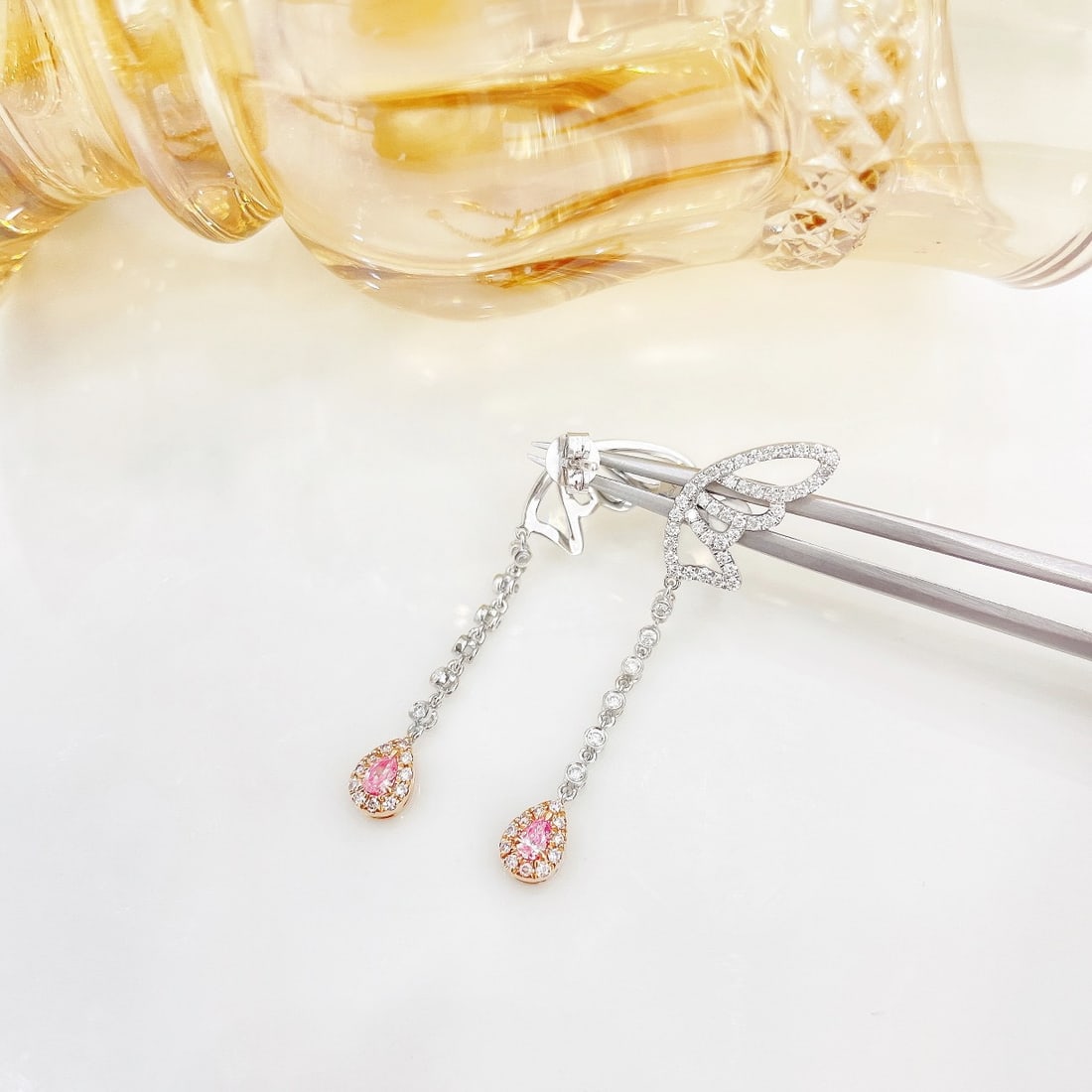 14k Gold 0.66 Ctw Natural Pink Diamond & Diamond Earrings - 4