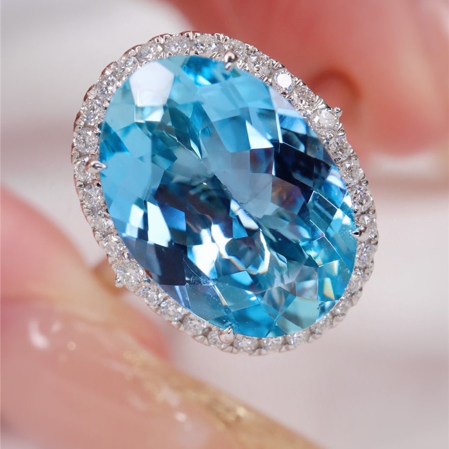 14k Gold 4.58 Ctw Natural Aquamarine & Diamond Ring/pendant( Without Chain ) - 2
