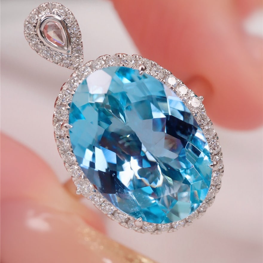 14k Gold 4.58 Ctw Natural Aquamarine & Diamond Ring/pendant( Without Chain ) - 3