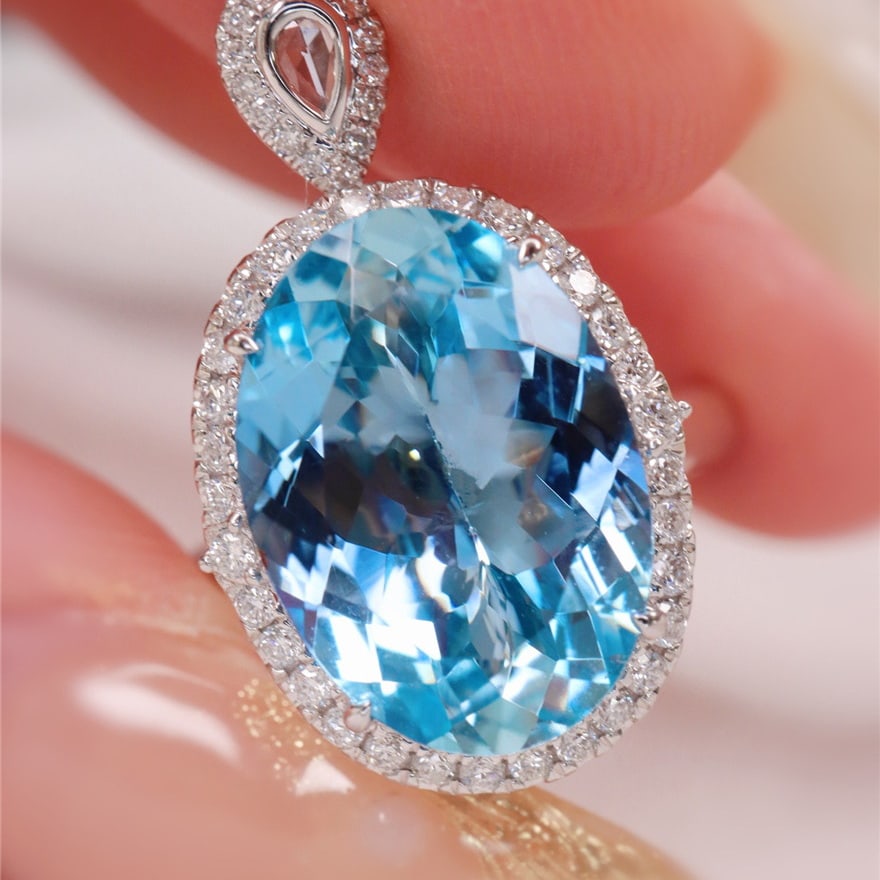 14k Gold 4.58 Ctw Natural Aquamarine & Diamond Ring/pendant( Without Chain ) - 4