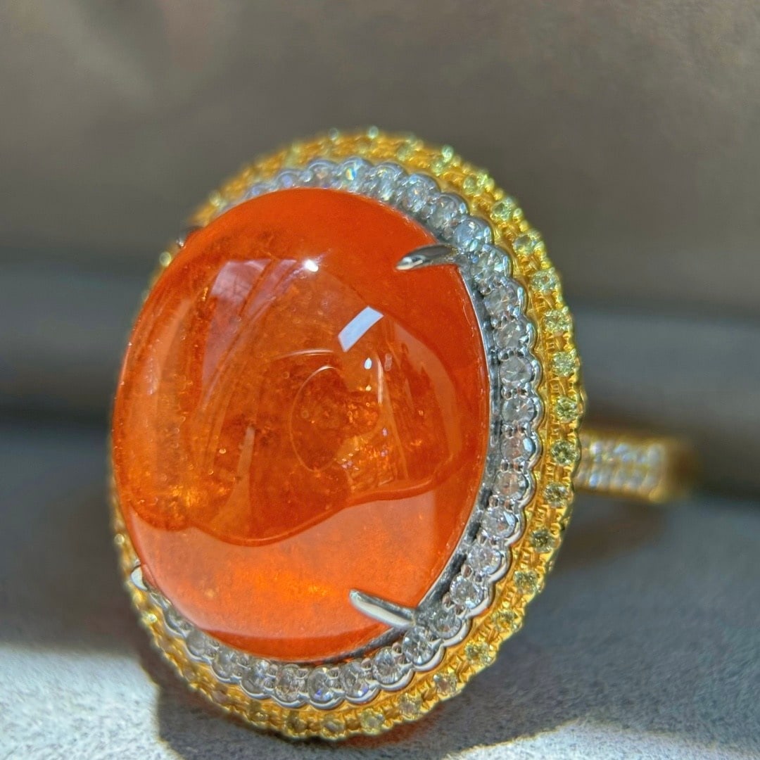 14k Gold 29.95 Ctw Natural Spessartine & Diamond Ring/pendant( Without Chain ) - 3