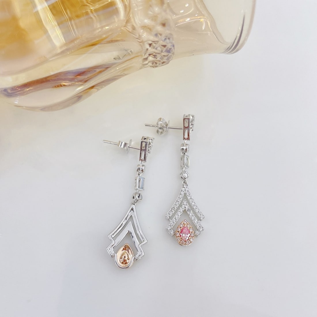 14k Gold 0.98 Ctw Natural Pink Diamond & Diamond Earrings - 4