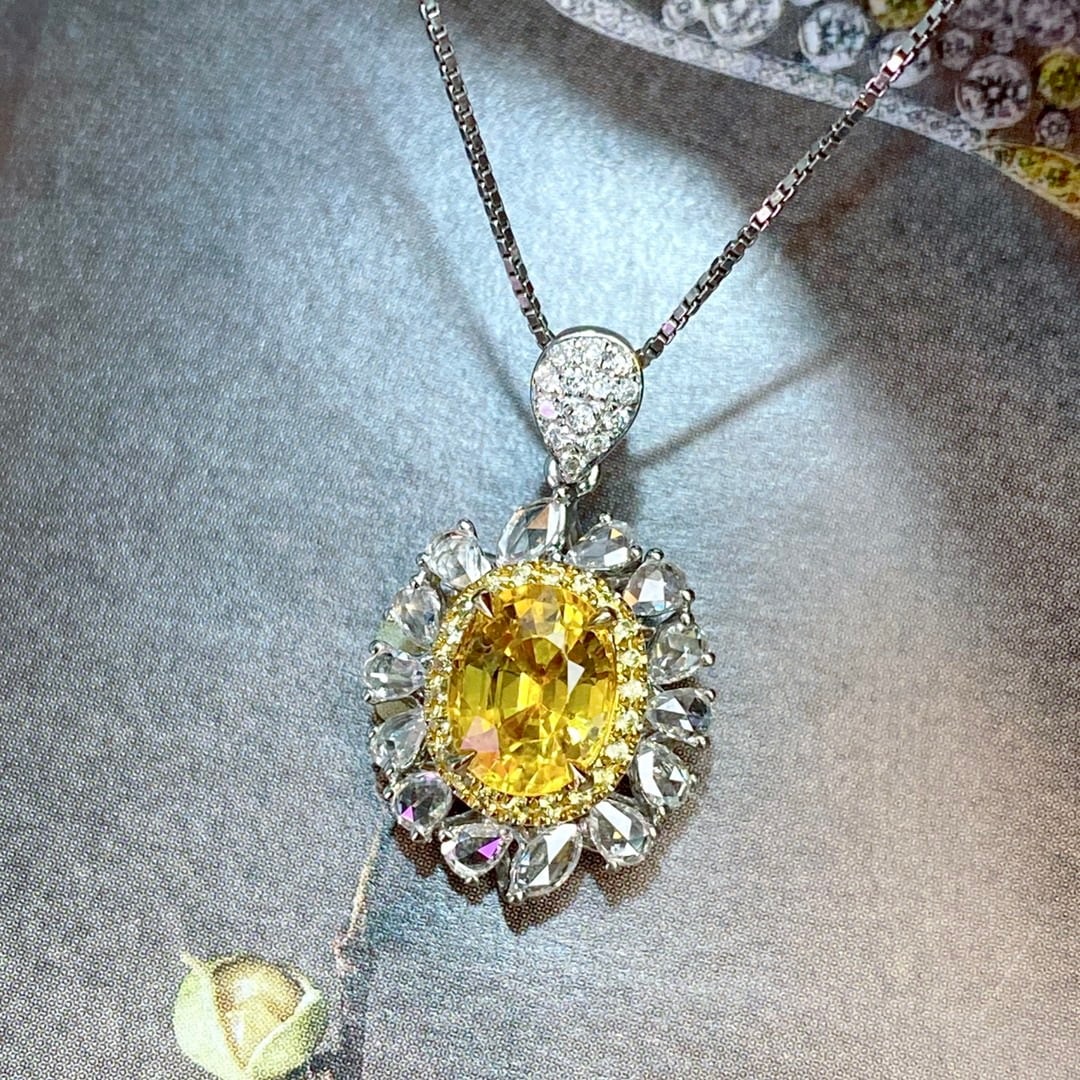14k Gold 2.22 Ctw Natural Sapphire & Diamond Pendant( Without Chain ) - 2