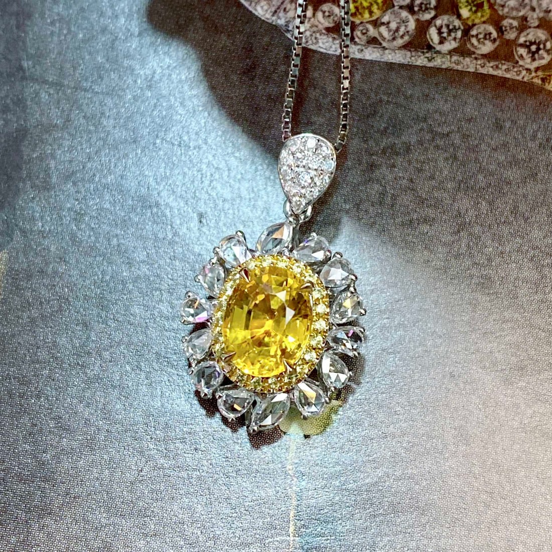 14k Gold 2.22 Ctw Natural Sapphire & Diamond Pendant( Without Chain ) - 3