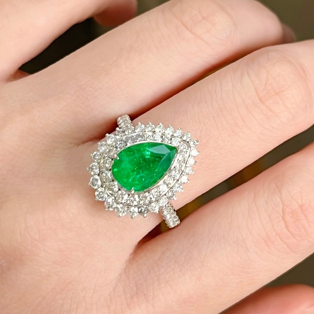 14k Gold 3.86 Ctw Vivid Green Natural Emerald & Diamond Ring/pendant( Without Chain ) - 8