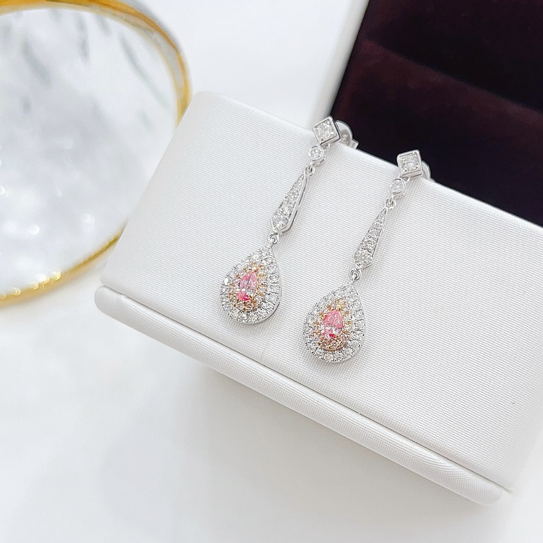 14k Gold 0.78 Ctw Natural Pink Diamond & Diamond Earrings - 3