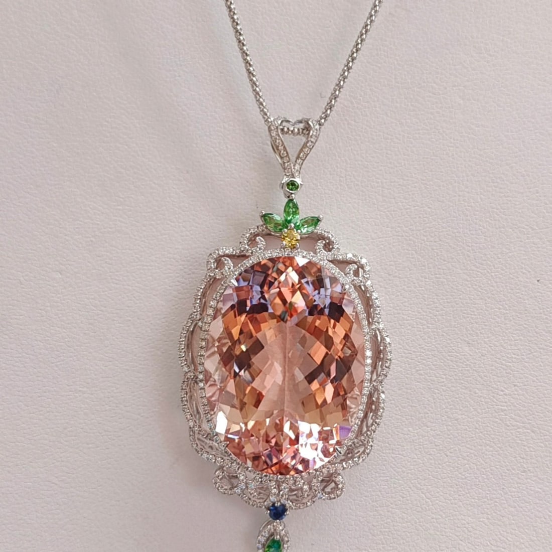 14k Gold 52.58 Ctw Natural Morganite & Diamond Pendant( Without Chain ) - 2