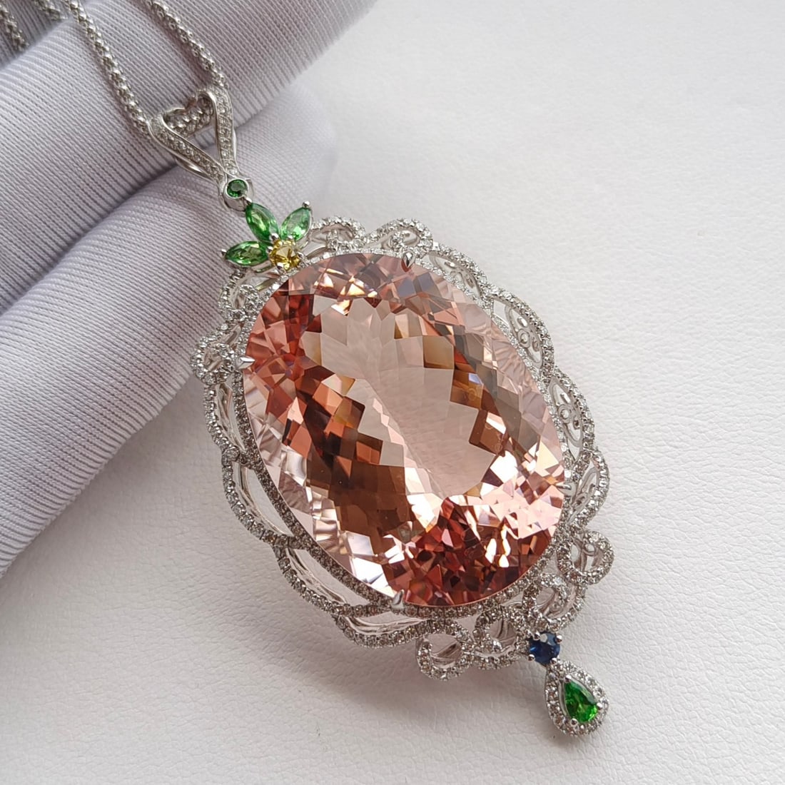 14k Gold 52.58 Ctw Natural Morganite & Diamond Pendant( Without Chain ) - 4