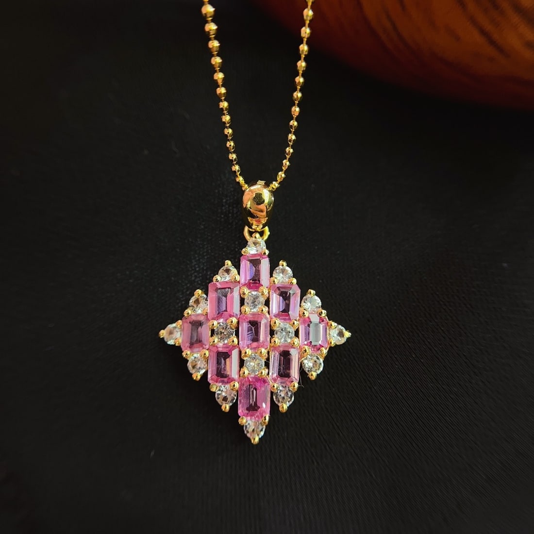 14k Gold 2.50 Ct Natural Sapphire & Sapphire Pendant( Without Chain ) - 2