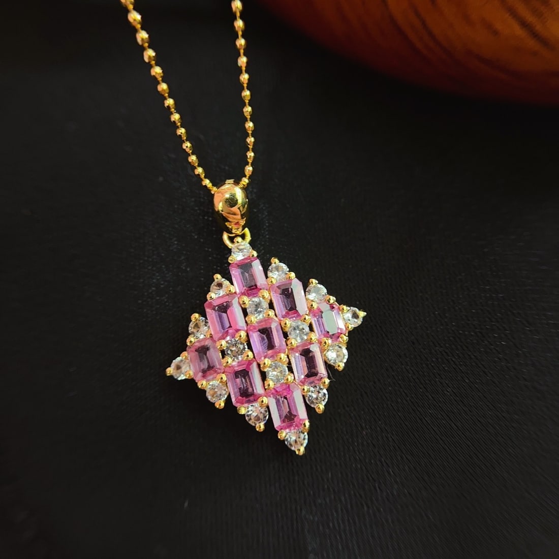 14k Gold 2.50 Ct Natural Sapphire & Sapphire Pendant( Without Chain ) - 3