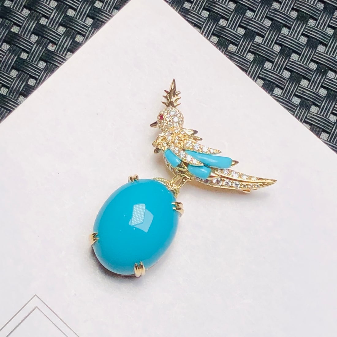 14k Gold 18.1 Ct Natural Blue Turquoise & Diamond Brooch/pendant( Without Chain ) - 5