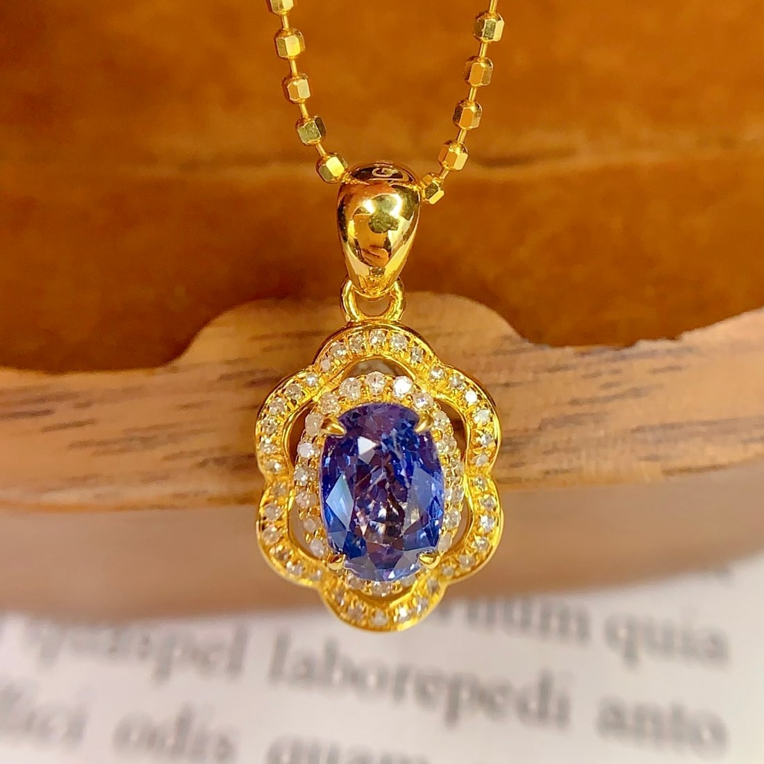 14k Gold 1.6 Ct Natural Sapphire & Diamond Pendant( Without Chain ) - 2