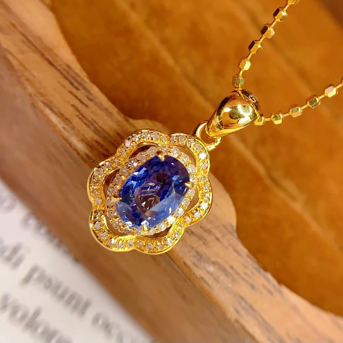 14k Gold 1.6 Ct Natural Sapphire & Diamond Pendant( Without Chain ) - 4