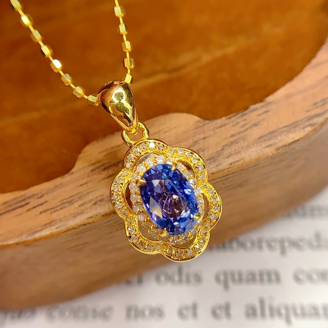 14k Gold 1.6 Ct Natural Sapphire & Diamond Pendant( Without Chain ) - 5