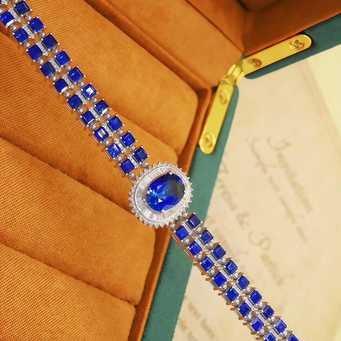 14k Gold 3.24 Ctw Natural Sapphire & Diamond Bracelet: Ref:231092321 // gold content:14k gold // main gemstone:sapphire // shape:oval // carat weight:2. 48ct // color:royal blue // treatment:natural // // adjacent gemstone 2 : diamond // number of stones: