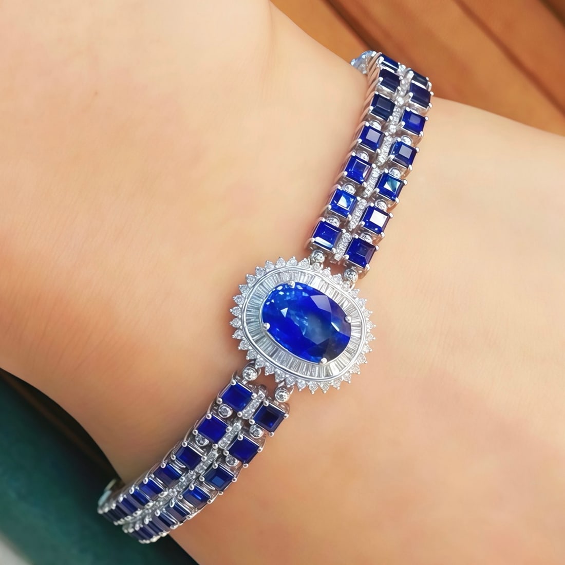 14k Gold 3.24 Ctw Natural Sapphire & Diamond Bracelet - 5