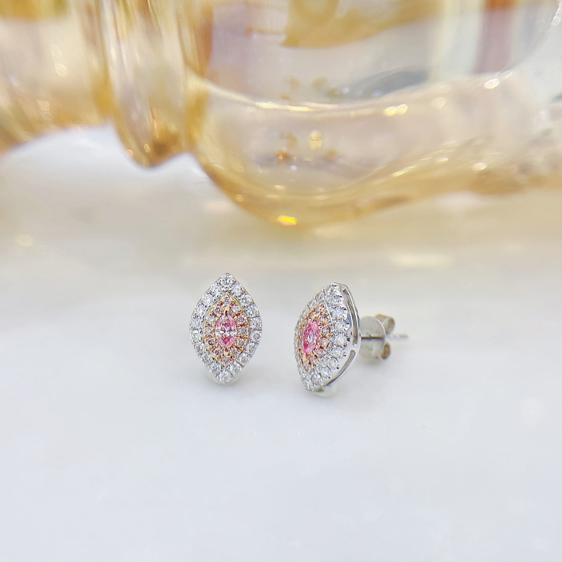 14k Gold 0.48 Ctw Natural Pink Diamond & Diamond Earrings - 3