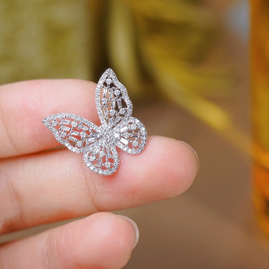 14k Gold 0.65 Ct Natural H Diamond & Butterfly Pendant( Without Chain ) - 6