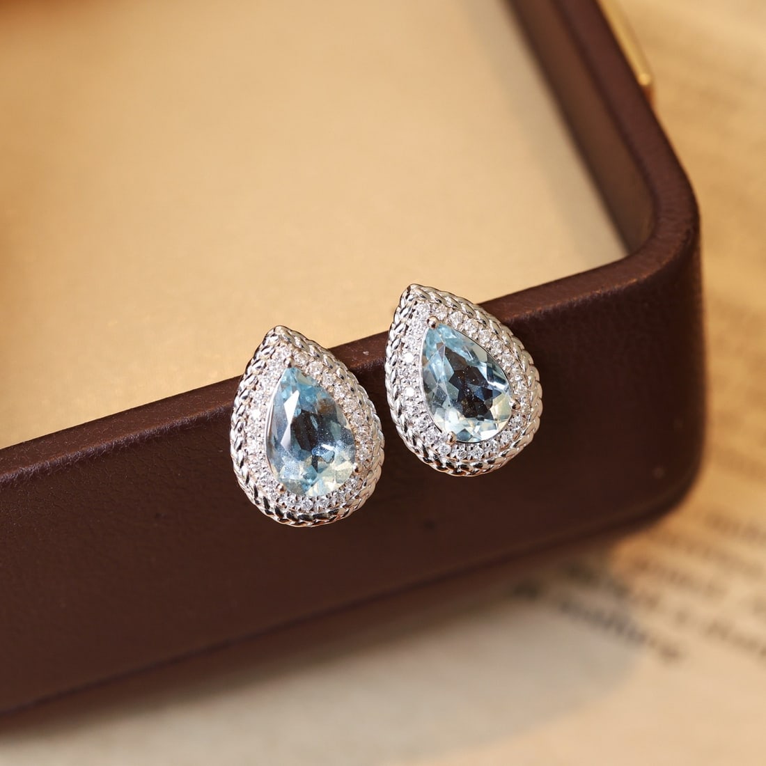 14k Gold 2.24 Ctw Natural Aquamarine & Diamond Earrings - 3