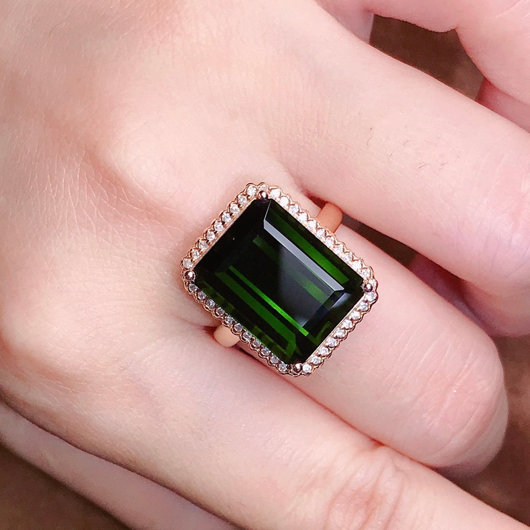 14k Gold 12 Ct Natural Tourmaline & Diamond Ring - 5