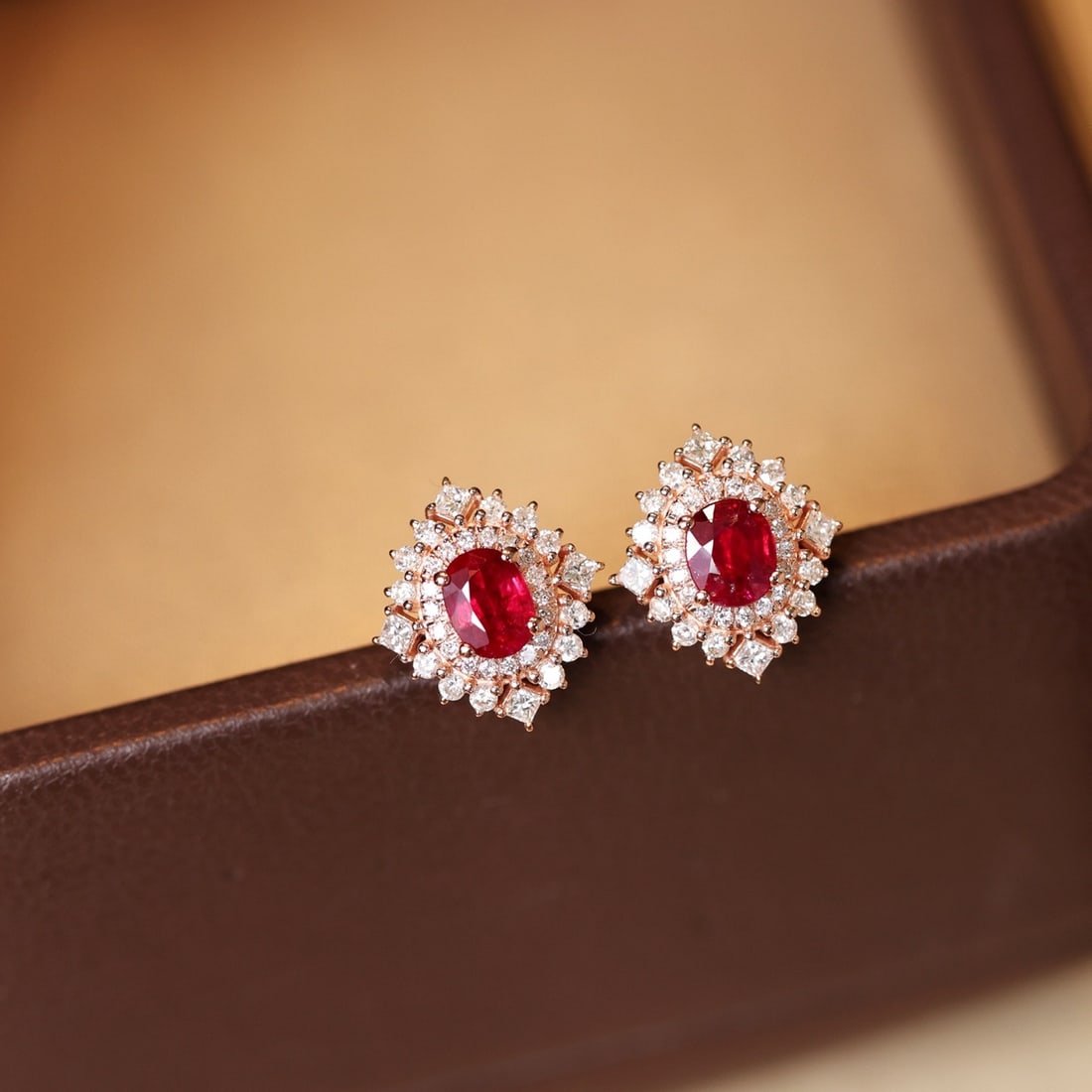 14k Gold 0.90 Ctw Natural Ruby & Diamond Earrings - 2
