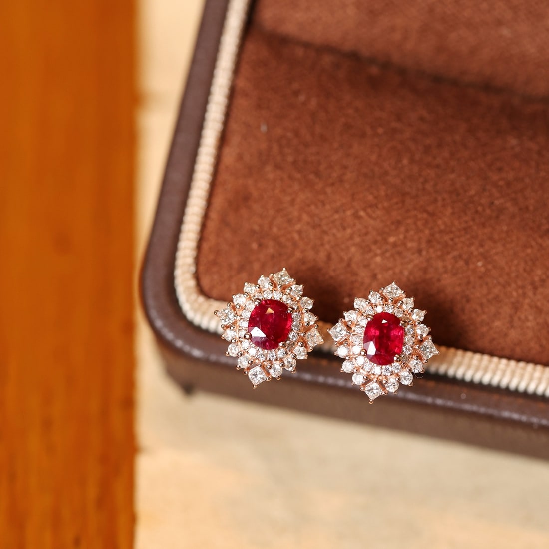 14k Gold 0.90 Ctw Natural Ruby & Diamond Earrings - 3