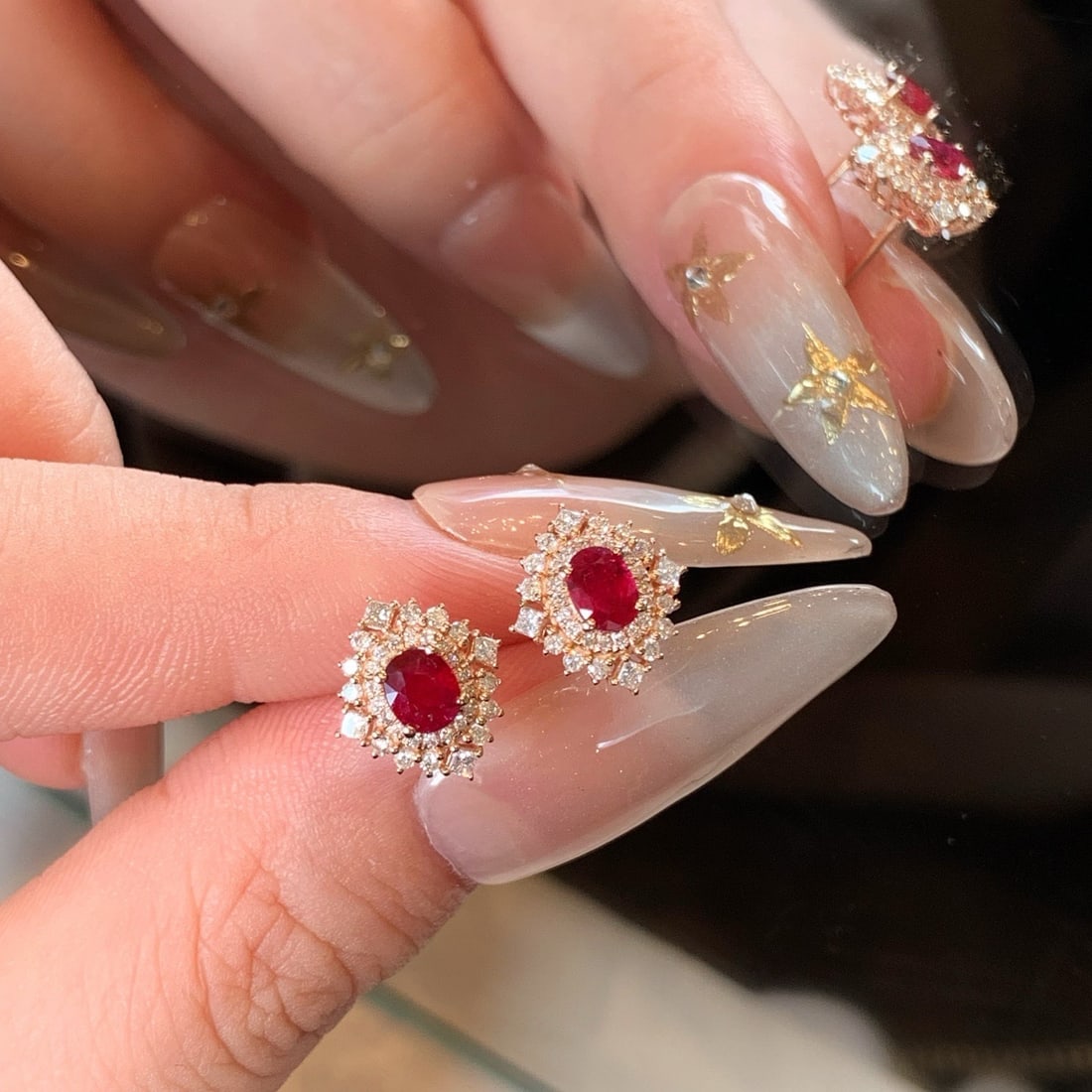 14k Gold 0.90 Ctw Natural Ruby & Diamond Earrings - 6
