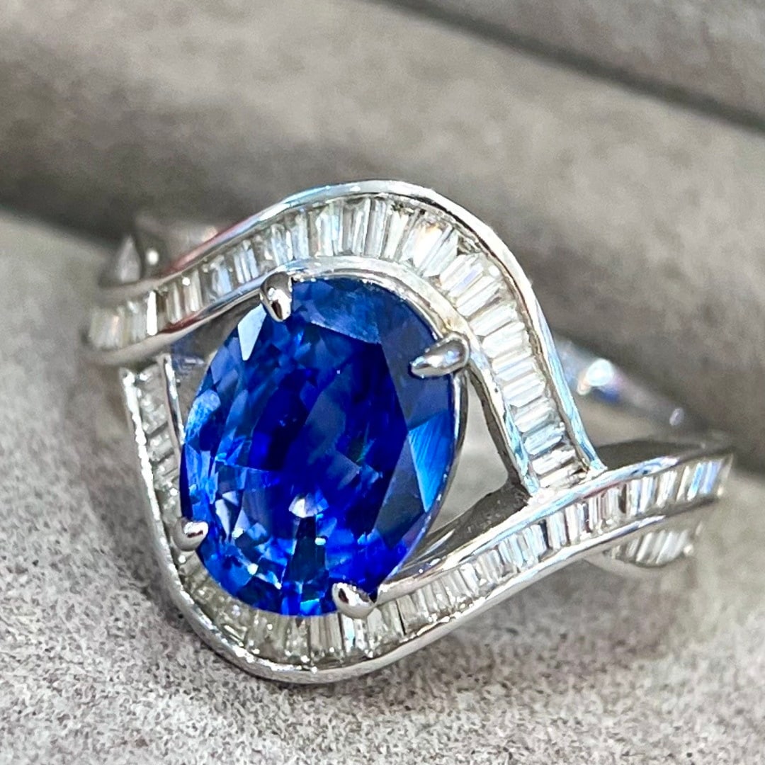14k Gold 3.39 Ctw Natural Sapphire & Diamond Ring - 4