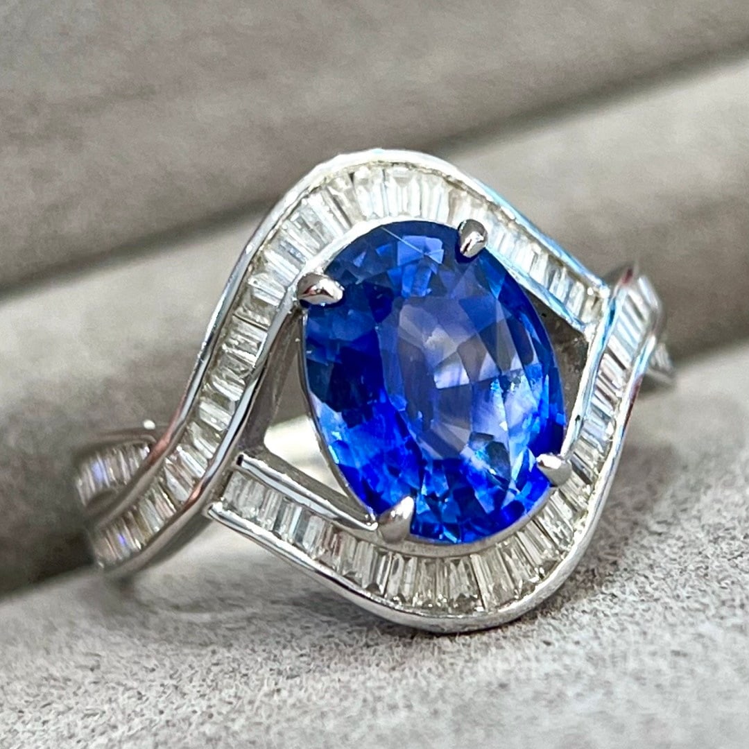 14k Gold 3.39 Ctw Natural Sapphire & Diamond Ring - 6