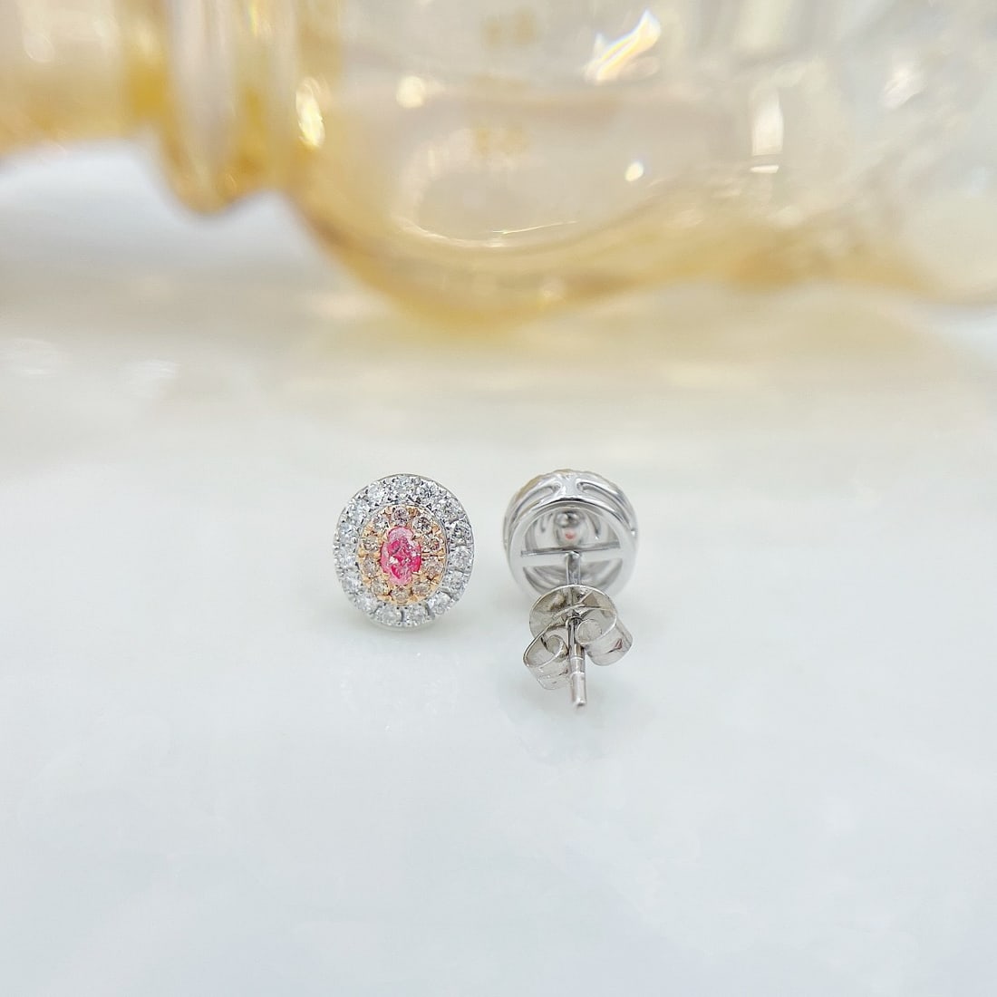 14k Gold 0.46 Ctw Natural Pink Diamond & Diamond Earrings - 3