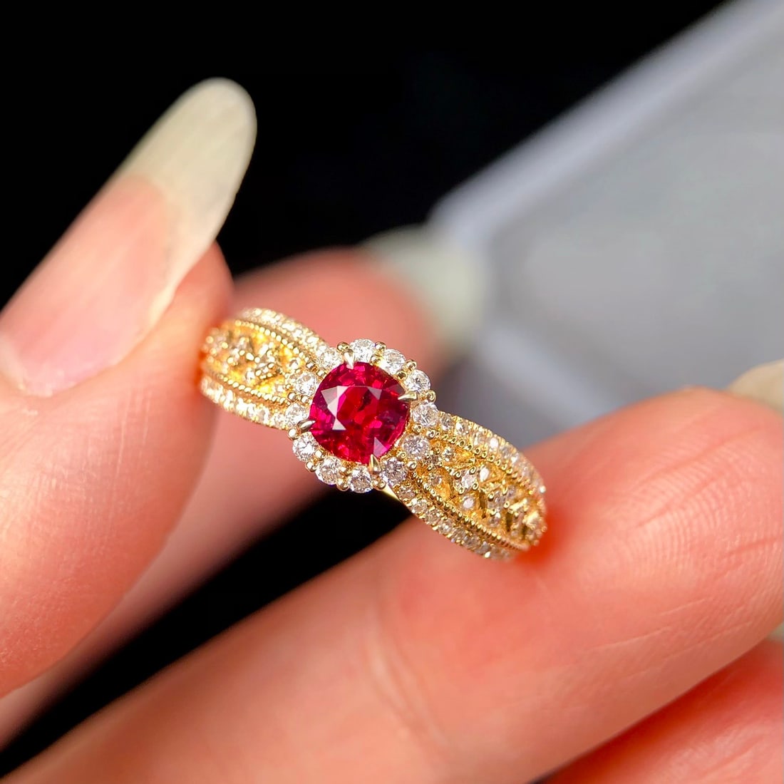 14k Gold 0.94 Ctw Natural Ruby & Diamond Ring - 3