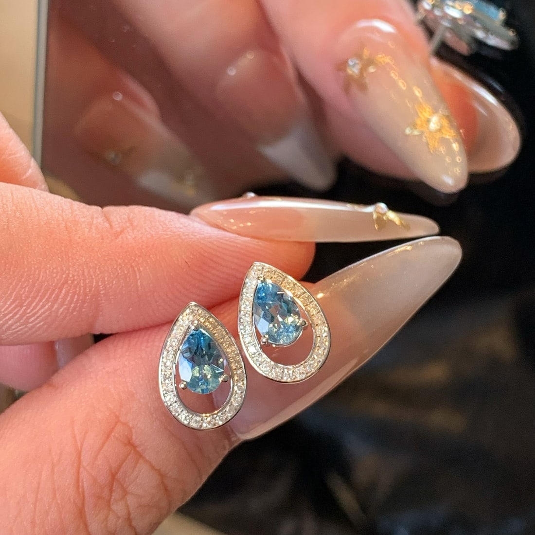 14k Gold 0.90 Ctw Natural Sapphire & Diamond Earrings - 5