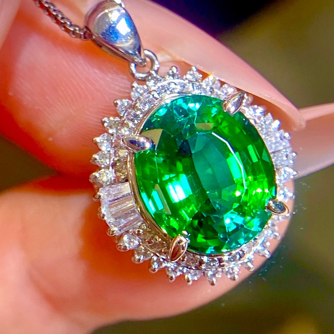14k Gold 6.29 Ctw Natural Tourmaline & Diamond Pendant( Without Chain ) - 2