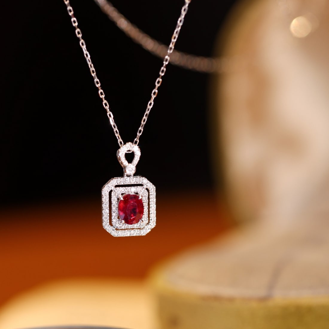 14k Gold 0.85 Ctw Natural Ruby & Diamond Pendant( Without Chain ) - 2