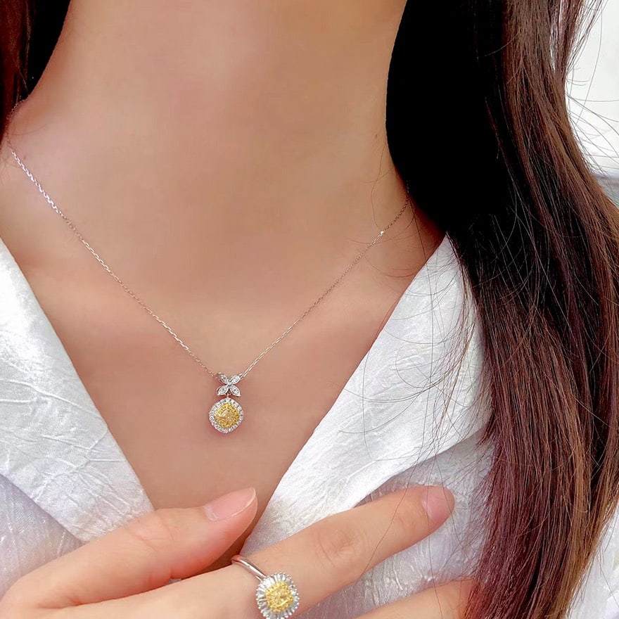 14k Gold 0.45 Ctw Natural Yellow Diamond & Diamond Pendant( Without Chain ) - 2