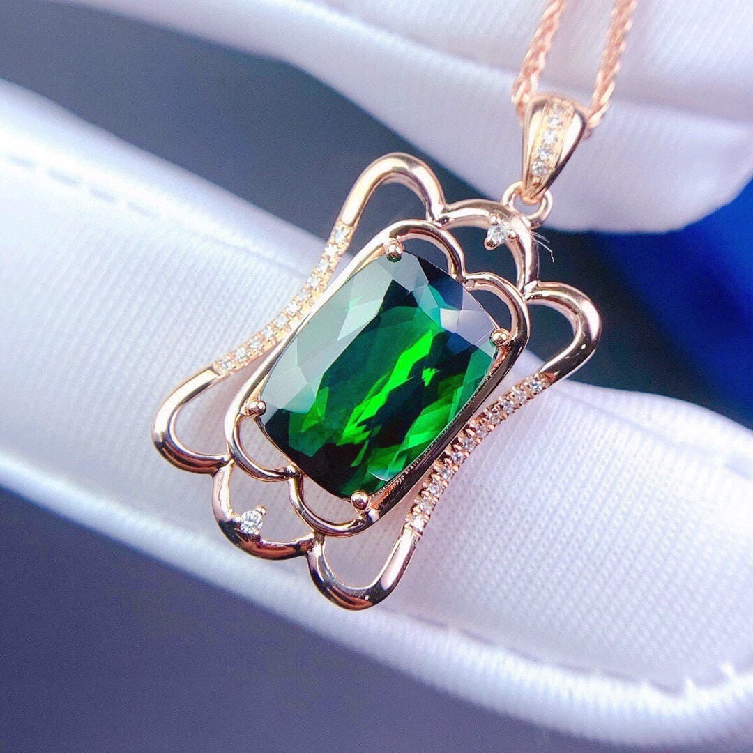 14k Gold 5.2 Ct Natural Tourmaline & Diamond Pendant( Without Chain ) - 2