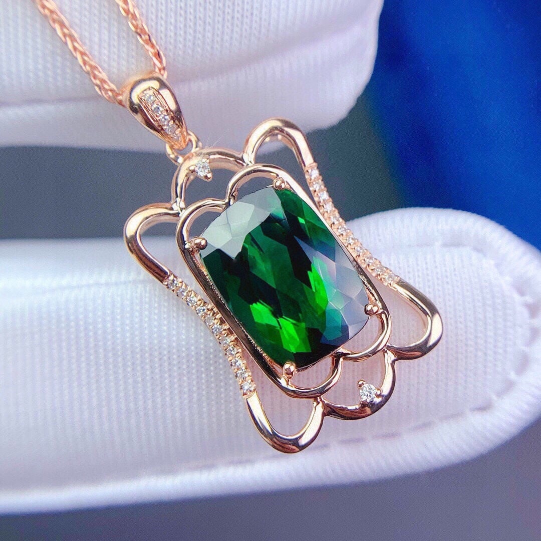 14k Gold 5.2 Ct Natural Tourmaline & Diamond Pendant( Without Chain ) - 6