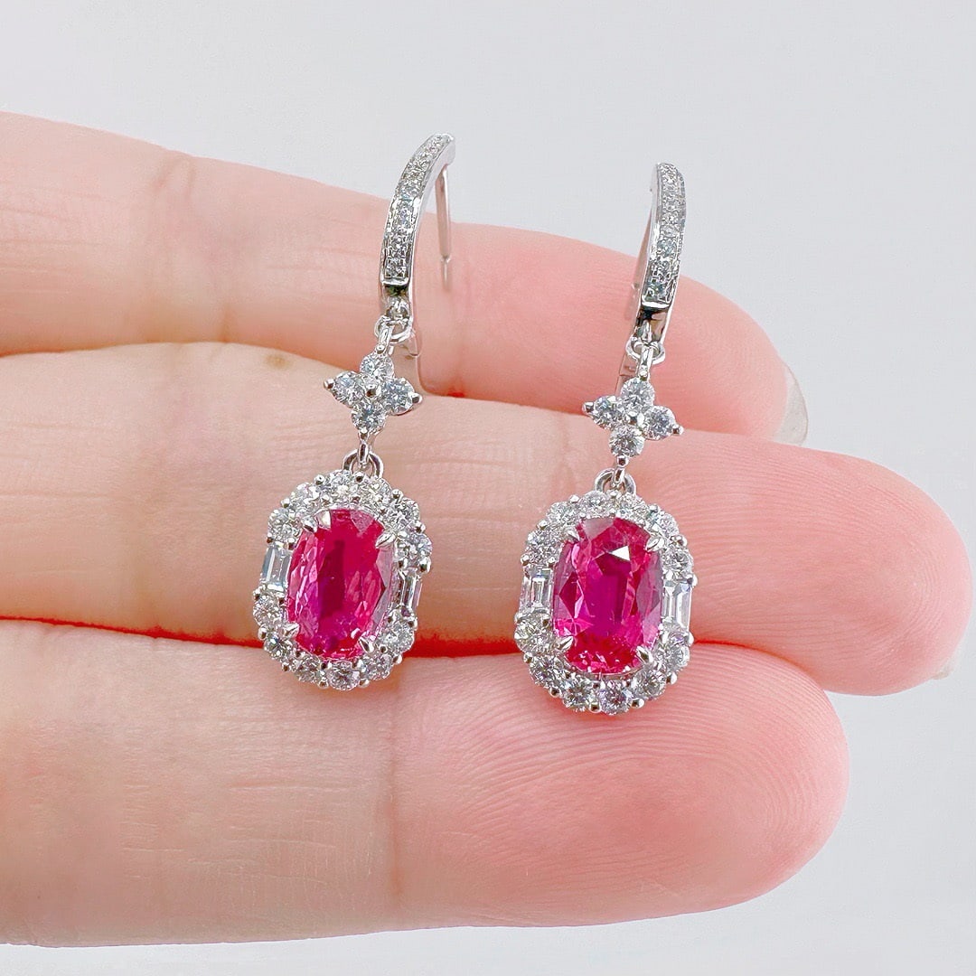 14k Gold 2.88 Ctw Natural Sapphire & Diamond Earrings - 2
