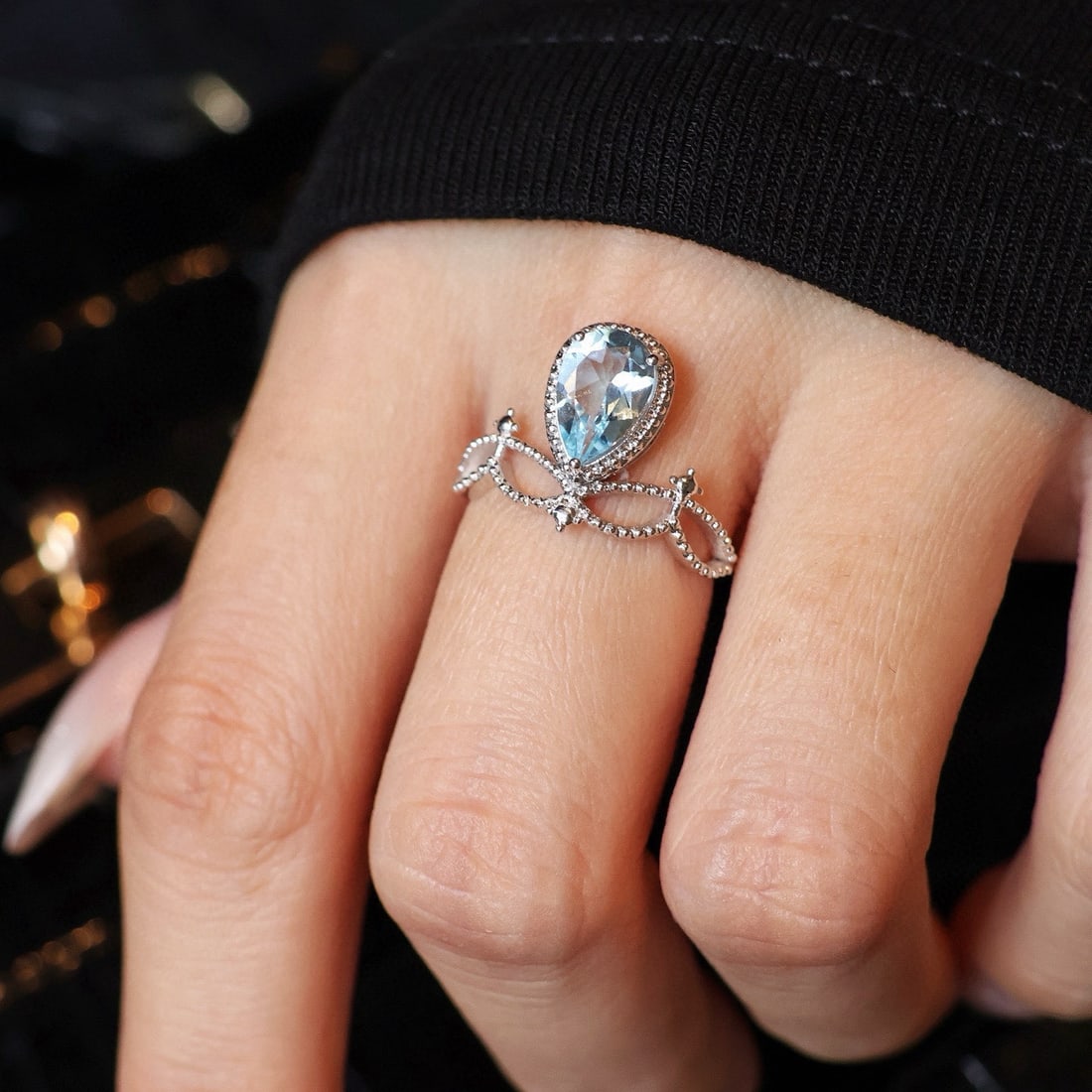 14k Gold 1 Ct Natural Aquamarine & Diamond Ring - 3