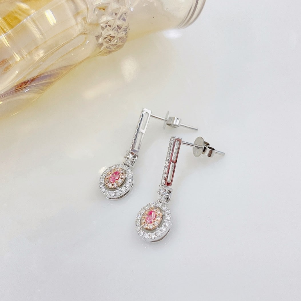 14k Gold 0.56 Ctw Natural Pink Diamond & Diamond Earrings - 3