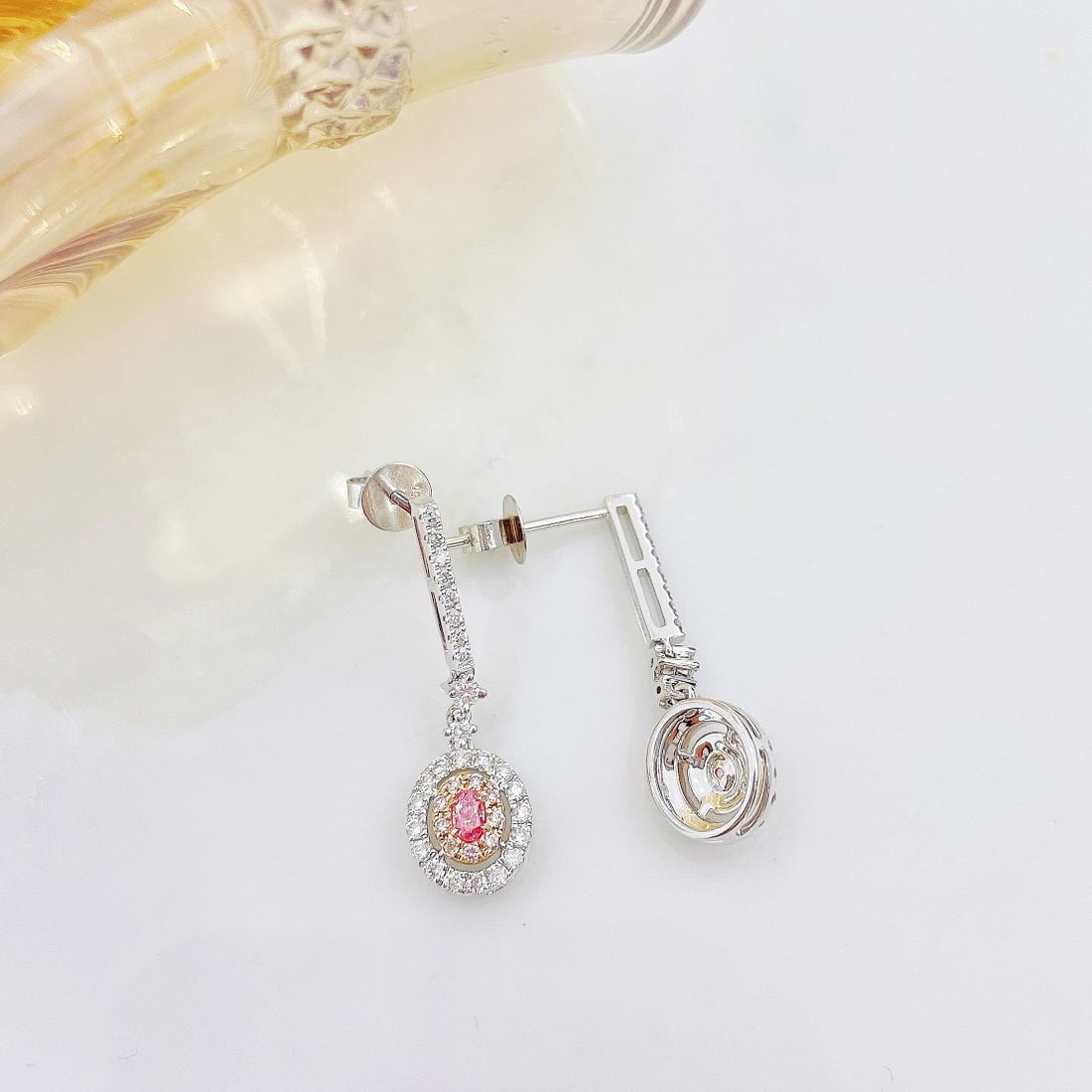 14k Gold 0.56 Ctw Natural Pink Diamond & Diamond Earrings - 4