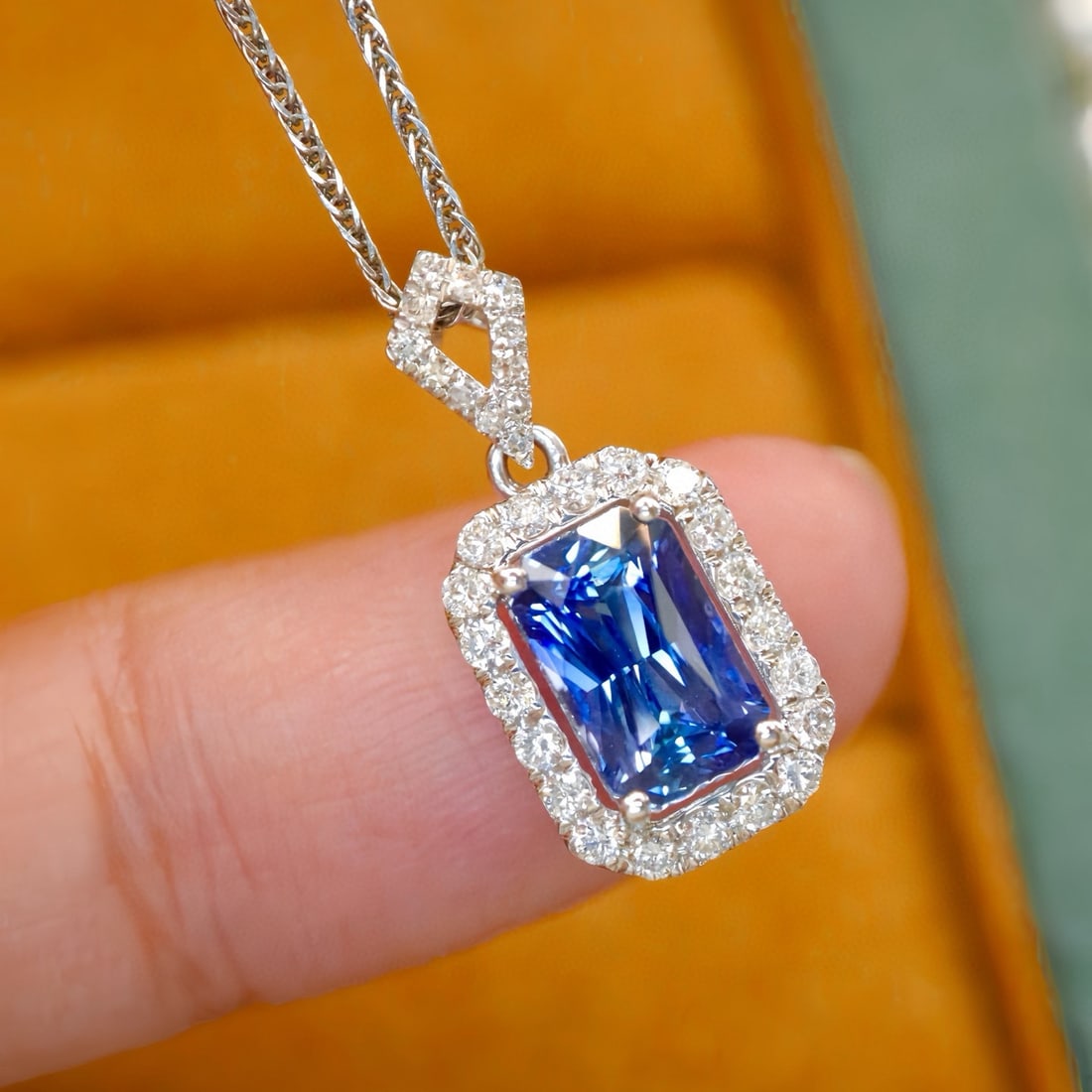 14k Gold 1.34 Ctw Natural Sapphire & Diamond Pendant( Without Chain ) - 2