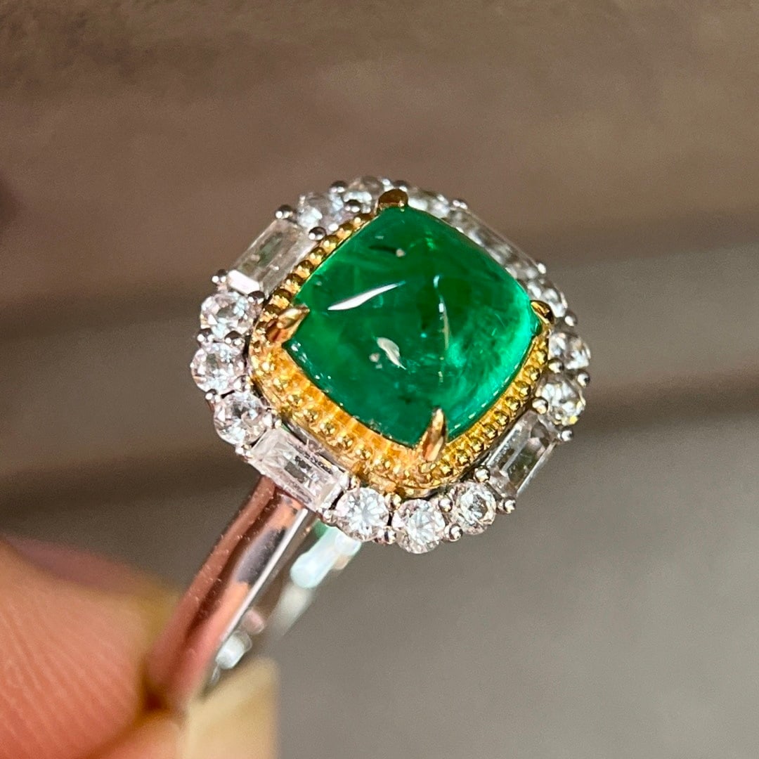 14k Gold 1.96 Ct Natural Emerald & Sapphire Ring - 2