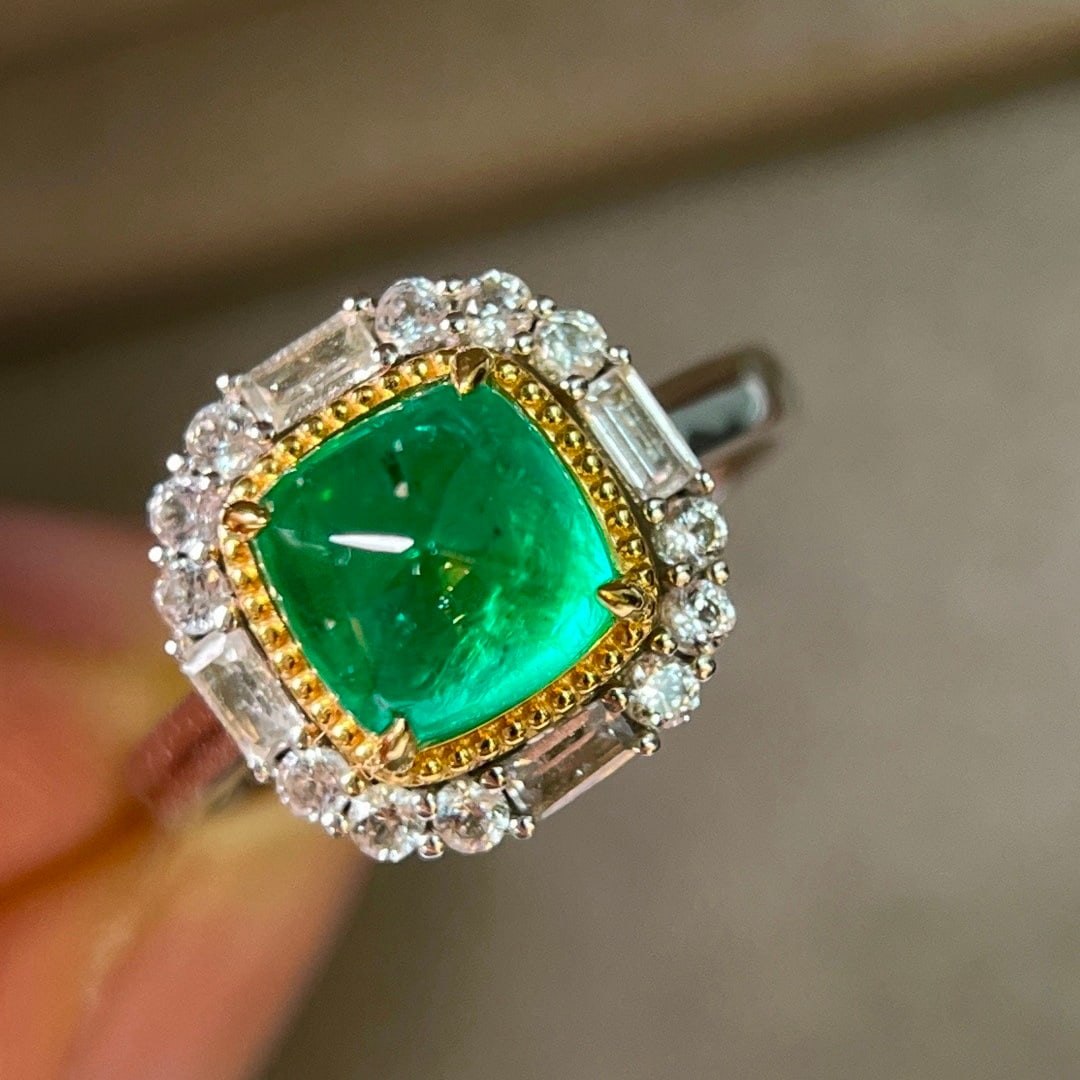14k Gold 1.96 Ct Natural Emerald & Sapphire Ring - 4